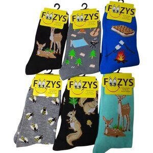 Foozys 6 Pair Camping Sock Bundle Women Deer Squirrel Smores Bee Outdoors #D-22